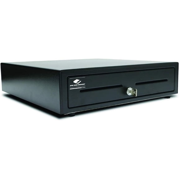 APG Standard- Duty 16” Electronic Point of Sale Cash Drawer | Vasario Series VB320-1-BL1616-B10 | with CD-101A Cable | Printer Compatible | Plastic Till with 5 Bill/ 8 Coin Compartments | Black
