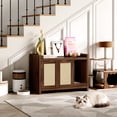 thumbnail image 3 of 33'' Cat Litter Box Enclosure with Rattan Door,Hidden Litter Cabinet Furniture with Cat Scratch Pad for Living Room, Walnut, 3 of 8