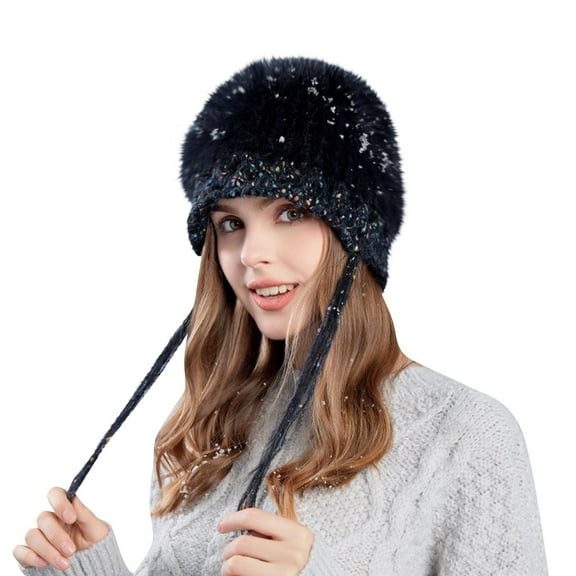 Diufon Women's Plush Warm Hat Winter Windproof Knitted Wool Hats for Ladies Fleece Lined Outdoor Ski Cap