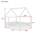 thumbnail image 2 of Full Size House Floor Wooden Bed Frame with Roof and Fence, Safety Guardrails, Pink, 2 of 10