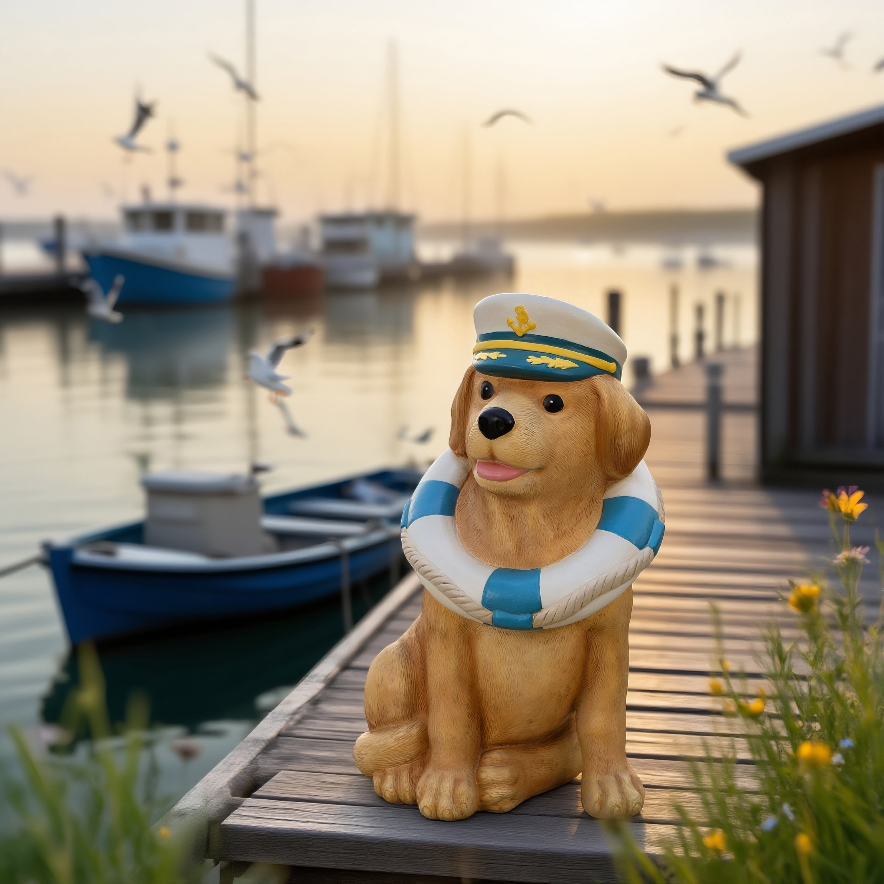 Mainstays Yellow Outdoor Captain Dog Statue 7" x 5.38" x 12"H