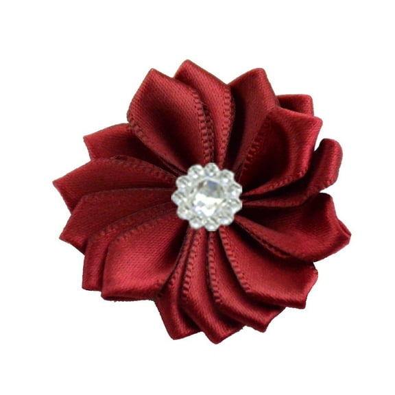 XmhyTop-A 10PCS Satin Ribbon Flowers for Crafts Fabric Flowers Daisy Flowers with Rhinestones Satin Ribbon for Ornament Appliques DIY Wedding,Dark Red