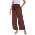 thumbnail image 3 of Huowey Womens Pants Solid Color High Waist Wide Leg Loose Lace Up Casual Pants Straight Leg Pants, 3 of 7