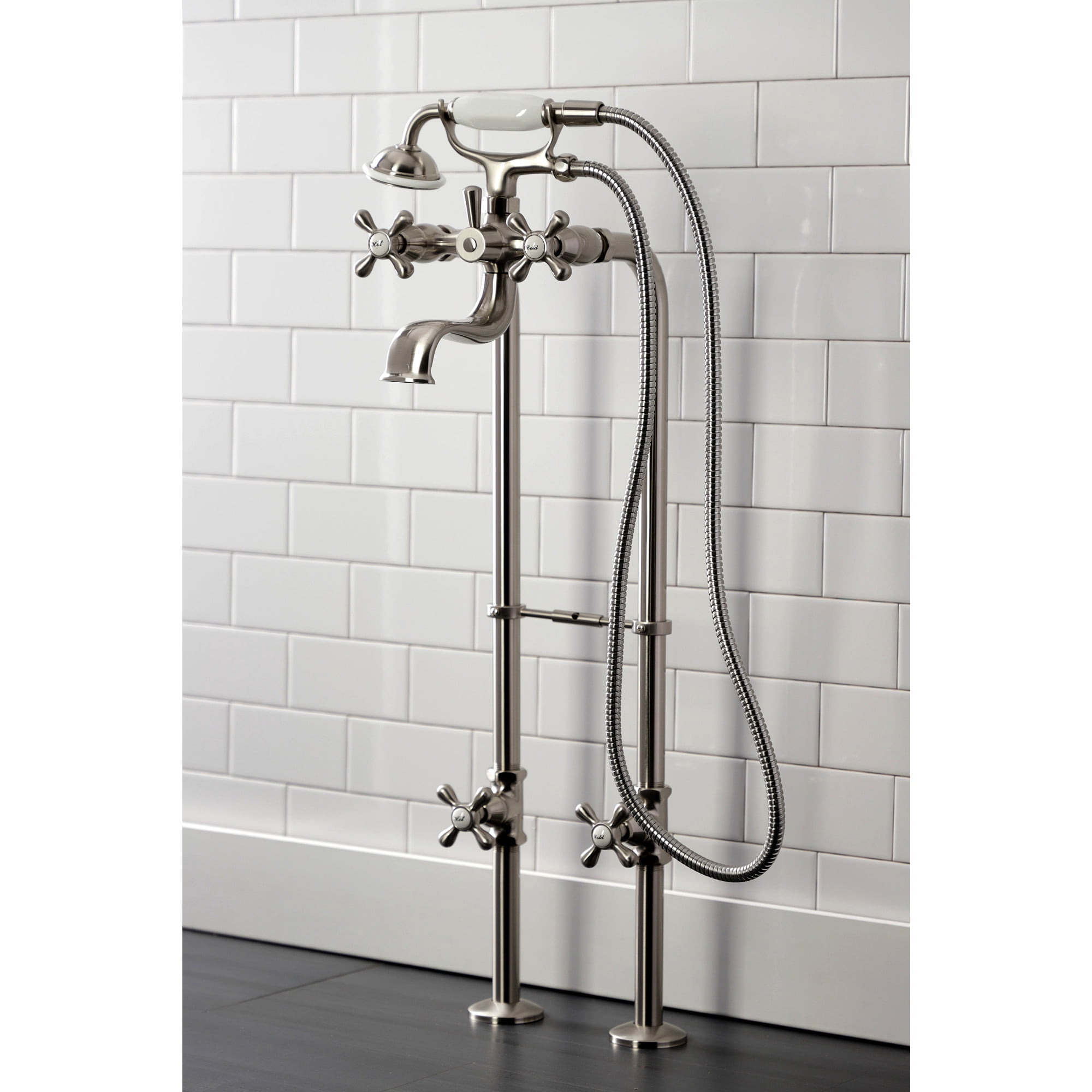 Kingston Brass CCK226K8 Kingston Freestanding Clawfoot Tub Faucet Package with Supply Line, Brushed Nickel