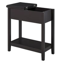 SAZYY Dark Coffee End Table with Lift Top Storage Hinge Cabinet & Bottom Shelf, Sturdy Base for Living Room