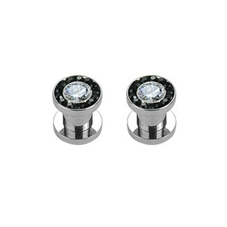 Horn Flesh Tunnel - Black Ring of Rhinestones Flesh Tunnel Ear Plug (4g) (5 mm)