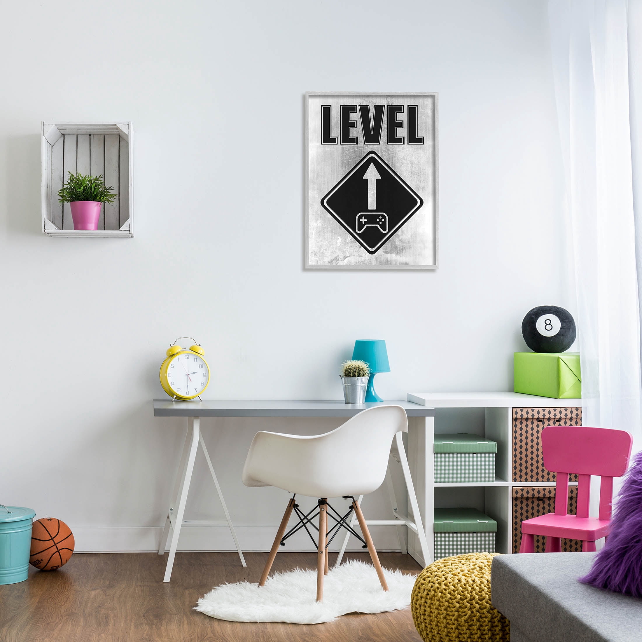 Stupell Industries Level Up Gaming Symbol Sign Graphic Art Gray Framed Art Print Wall Art, Design by Marcus Prime