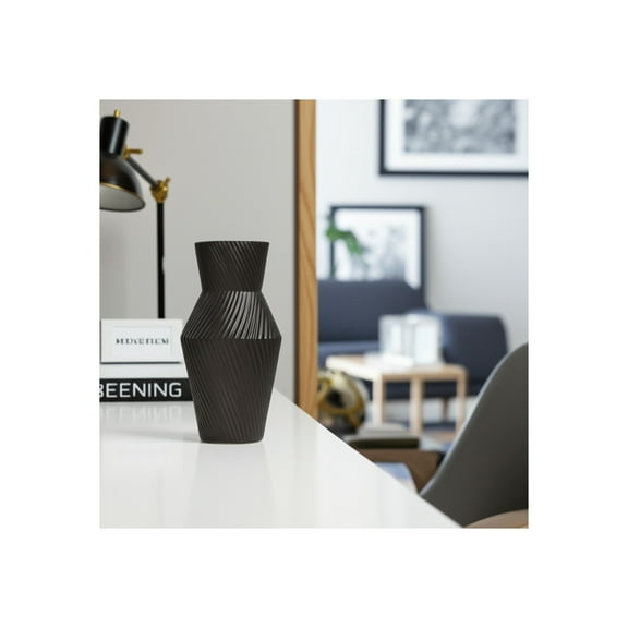 Ceramic Stoneware Vase - Modern Textured Decorative Vase for Home & Office - Contemporary Centerpiece for Living Room, Bedroom & More - 11" Black