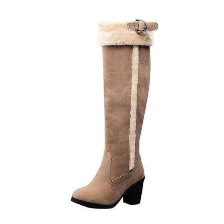 

Paiwinds Boots for Women Autumn and Winter Women s Boots Frosted Fabric Faux Velvet Comfortable High Heel Platform Boots Brown
