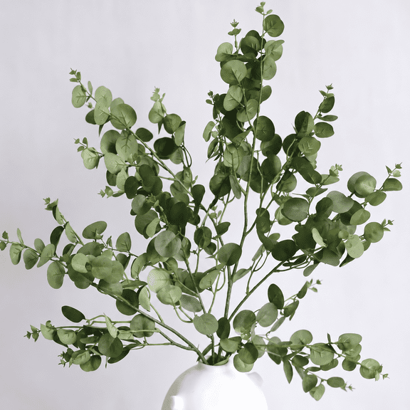 TETOU 3Pcs Green Artificial Eucalyptus Stem Plants, 30" Faux Eucalyptus Leaves Greenery Stems Branch for Vase Filler Home Office Party Wedding Garden Spring Indoor Decorations