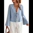 thumbnail image 2 of Camisa Y2K para Mujer, Blusa con Mangas Acampanadas y Cuello en V, Estilo Casual. Azul XL, 2 of 7