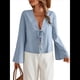 thumbnail image 2 of Camisa Y2K para Mujer, Blusa con Mangas Acampanadas y Cuello en V, Estilo Casual. Azul S, 2 of 7