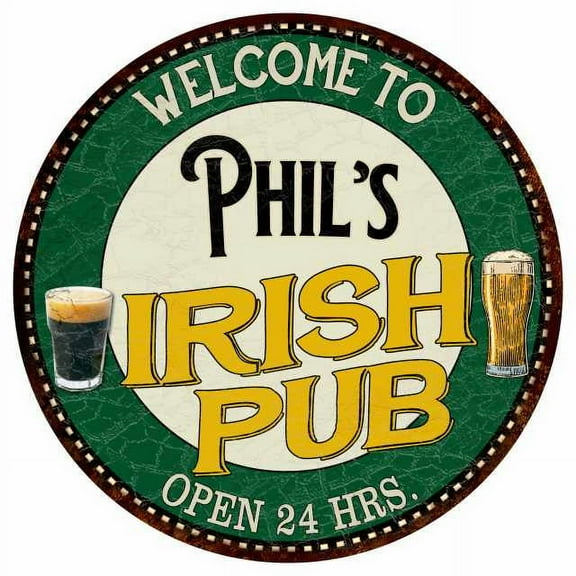 Phil's Irish Pub 14" Round Metal Sign Kitchen Bar Wall Decor 100140036104