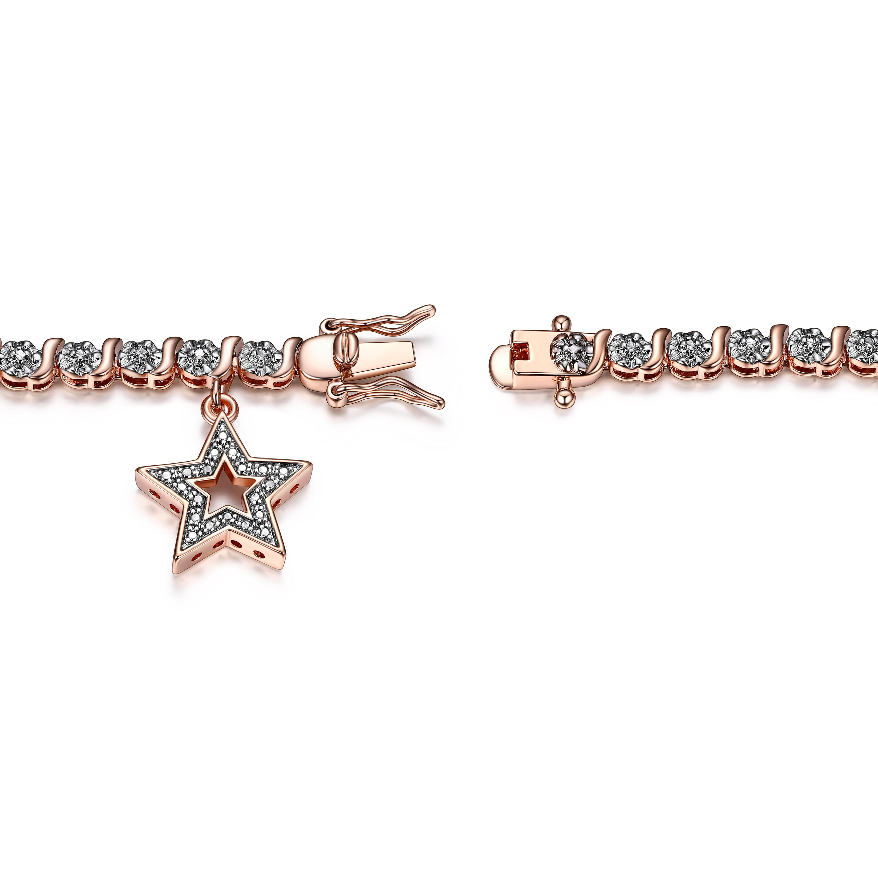 14K Rose Gold Plated Diamond Accent Star Charm Tennis Bracelet, 7.25"