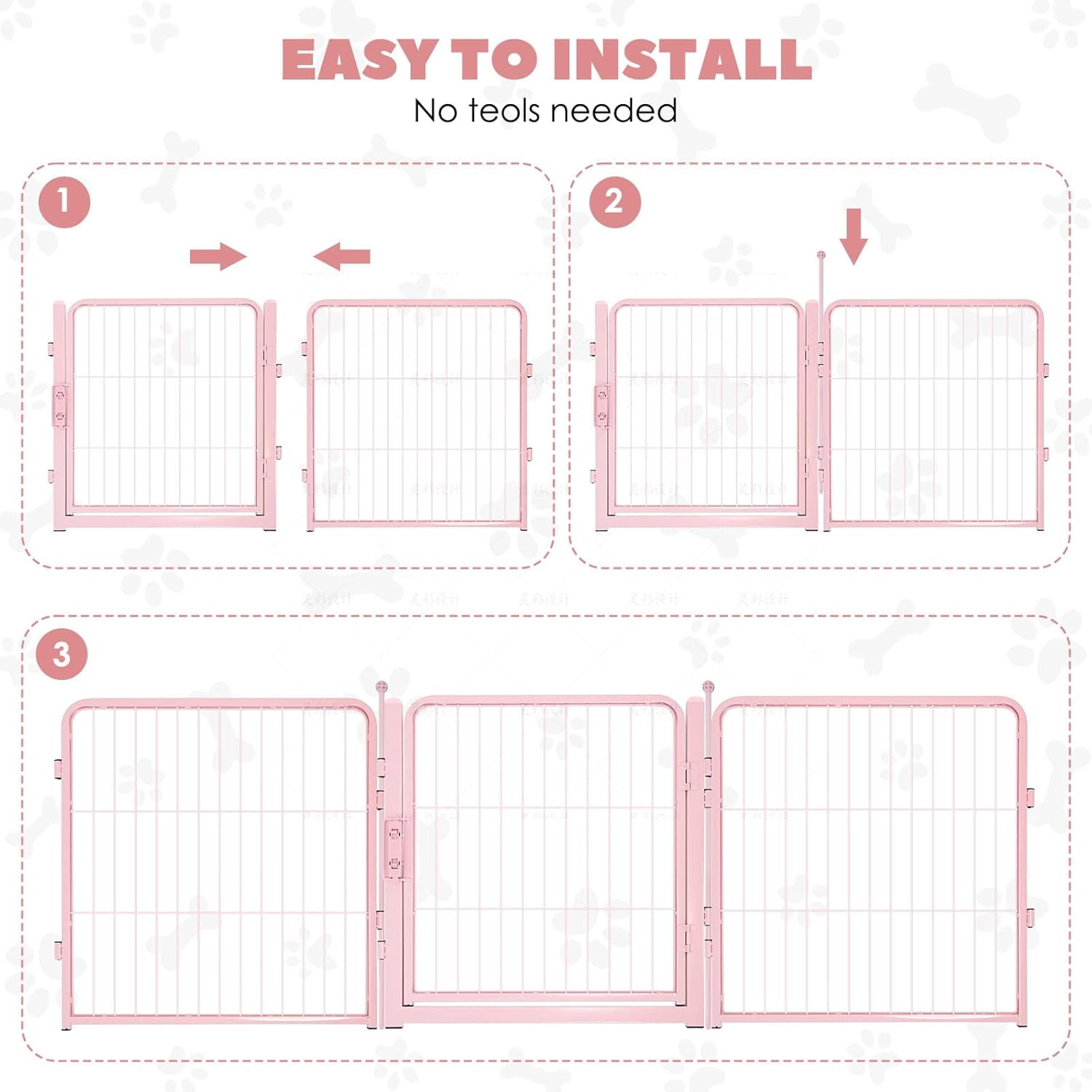 Pink Dog Playpen for Small/Medium Dogs - 32 inch 8 Panels Heavy Duty Metal Puppy Fence Outdoor Indoor with Door, Anti-Rust Foldable Puppy Pen Pet Enclosure, Portable Exercise Kennel for Camping, Yard