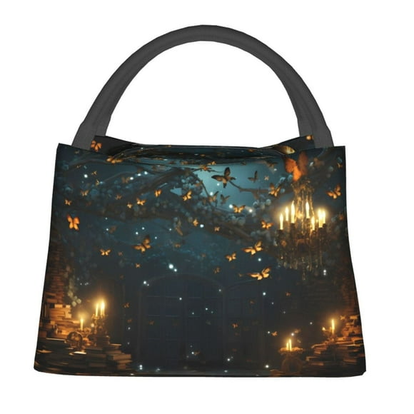 Fotbe Magical Library Butterfly Night Bolsa Térmica Portátil con Estampado, Bolsa de Entrega de Alimentos Aislada, Bolsa Reutilizable de Gran Capacidad para Comidas y Supermercado