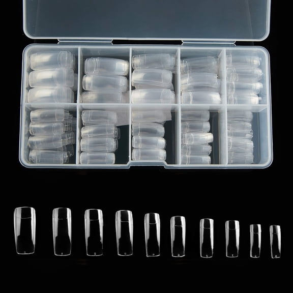 500PCS Half Cover False Nails Tips, 10 Sizes Artificial False Nails Tips, French Style Acrylic Artificial Tip with Box for DIY Nail Art