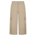 thumbnail image 6 of TEAJOPSUU Womens Cargo Capri Pants Straight Leg Drawstring Elastic Waist Trousers with Side Pockets Casual Athletic Wear Beige, 6 of 6
