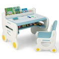 thumbnail image 1 of Costway Kids Drawing Table & Chair Set for Reading Playing with Pens & Blackboard Eraser Blue, 1 of 10