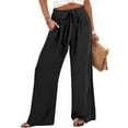 thumbnail image 4 of Bloomae Women Wide Leg Palazzo Pants Summer Drawstring Elastic High Waist Flowy Casual Work Adjustable Tie Knot Trousers Loose Lounge Beach Travel Vacation Clothes Black S, 4 of 6
