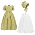 thumbnail image 3 of Vestido pionero para niñas, disfraz histórico colonial, estilo vintage con flores, estilo pradera, pueblo peregrino, fiesta de carnaval, traje de hada para Halloween, 3 of 5