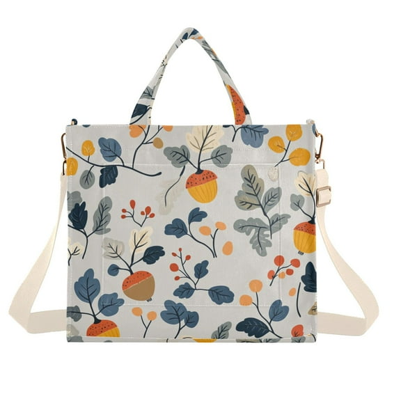 FORMRS Womens Corduroy Tote Bag Crossbody Shoulder Handbag with Pocket, Acorn Leaves Pattern
