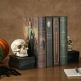 thumbnail image 2 of Vintage Style Skull on Black Stacked Books Bookends - Novelty Resin Skeleton Human Head Statue Halloween Décor - Book Supports, 1 Pair, 2 of 7