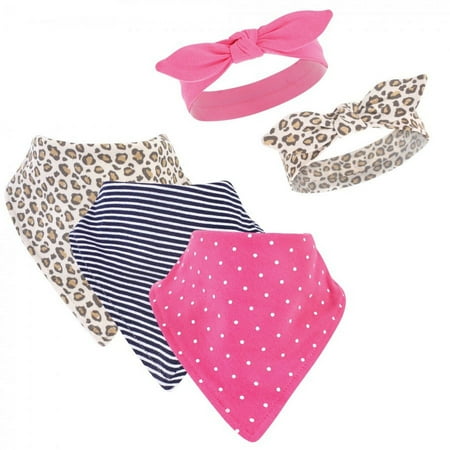 UPC: 0660168562330 | Hudson Baby Infant Girl Cotton Bib and Headband Set 5pk  Leopard  One Size