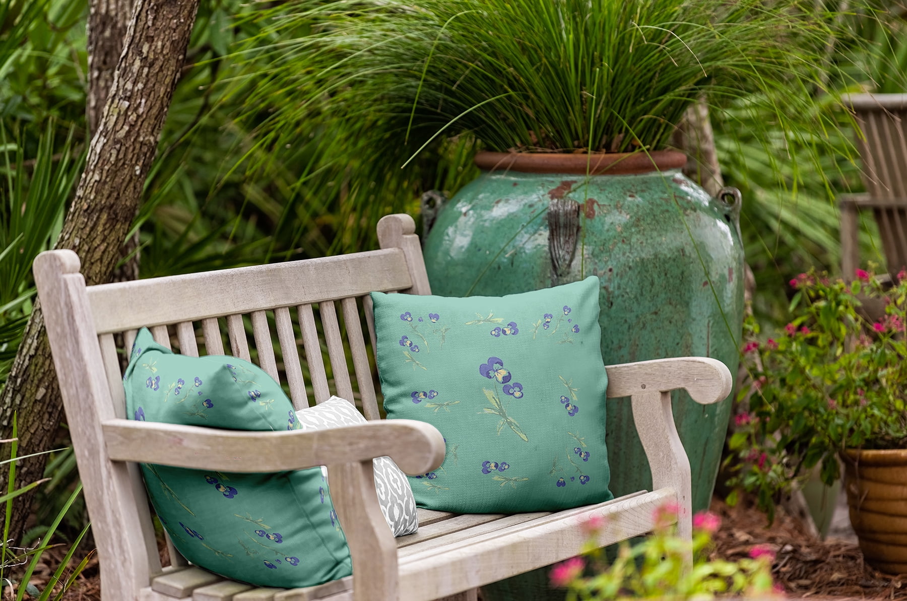 20" x 20" Simply Daisy Violets Scattered Polyester Indoor/Outdoor Pillow, Spring Green Qty 1