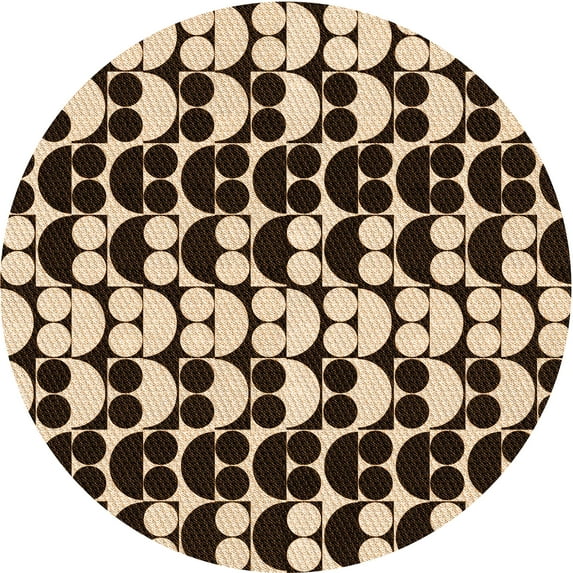 Ahgly Company Machine Washable Indoor Round Transitional Black Brown Area Rugs, 8' Round