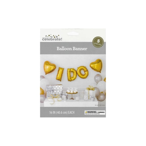 Celebrate Balloon Banner I Do W/2 Hearts Gold