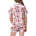 thumbnail image 5 of Futezty Toddler Halloween Pajamas Kids Pumpkin Ghost Print Satin Pajama Set Short Sleeve Button Down Sleepwear with Shorts Set Little Girl Clothes 3T-13T, 5 of 5