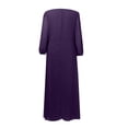 thumbnail image 4 of Robes Grande Taille en Chiffon Col en V Manches Longues Plissées Longueur Midi Robe d'Été Violette m, 4 of 5