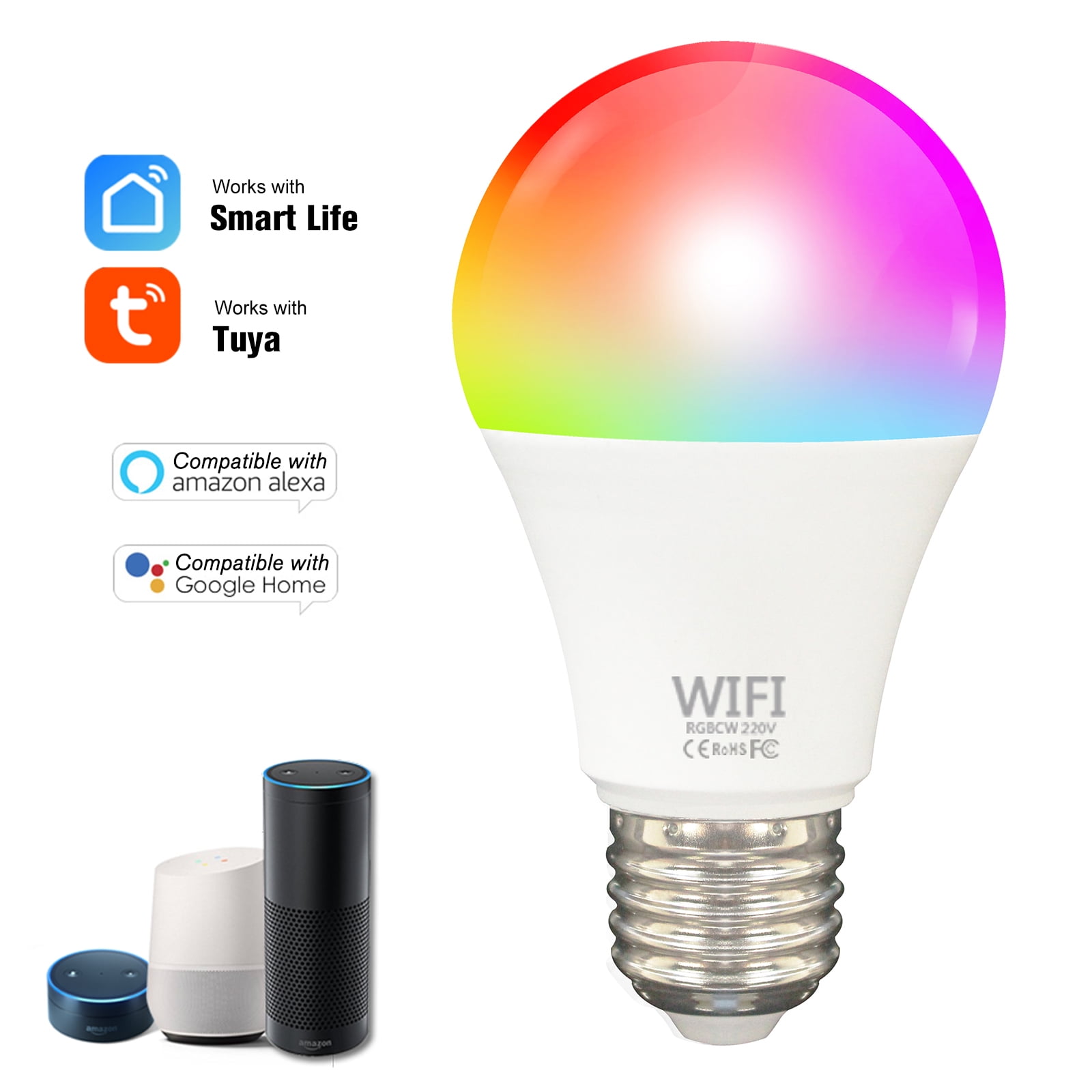 Smart Tuya Wifi RGB Bulb Color Changing LED Light Lamp E27 For Alexa Google Home 