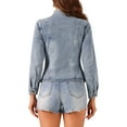 thumbnail image 3 of Chaqueta de mezclilla para mujer INSPIRE CHIC con cuello alto, mangas largas, bolsillos con solapa, chaqueta de jeans gris azul XL, 3 of 5