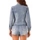 thumbnail image 3 of Chaquetas de mezclilla para mujer INSPIRE CHIC con cuello alzado, mangas largas, chaquetas de jean cortas en gris y azul, talla L, 3 of 5