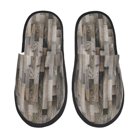 Balery Wooden Texture Slient Indoor Furry Fleece Comfort House Shoes Soft Non-Slip Home Shoes Cotton slippers House Slippers-- Large