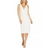 Adrianna Papell V-Neck Sleeveless Zipper Back Bodycon Sequined Beaded Mesh Dress-IVORY / 2