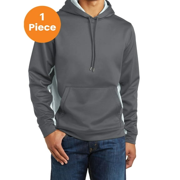 Sport-Tek ST239 Sport-Wick CamoHex Fleece Colorblock Hooded Pullover, Dark Smoke Grey/ White, XS, Mens Hoodies