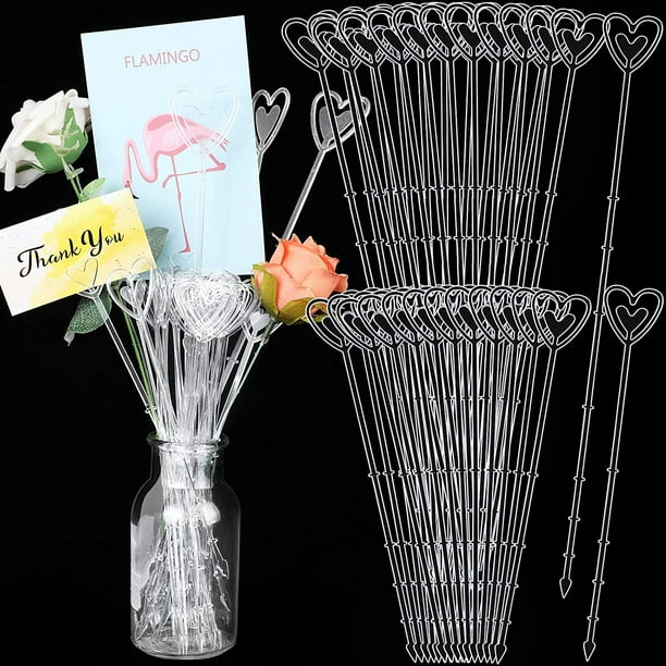 100 Pieces Plastic Clear Floral Picks Card Holders Heart Head Flower