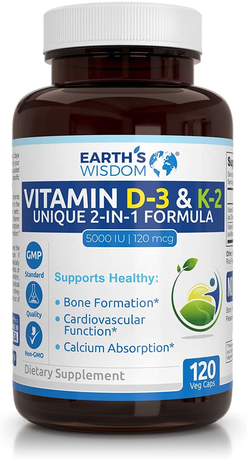 Vitamin D3 5000 IU with K2 (MK7) Formula. Bone & Heart Health Complex w