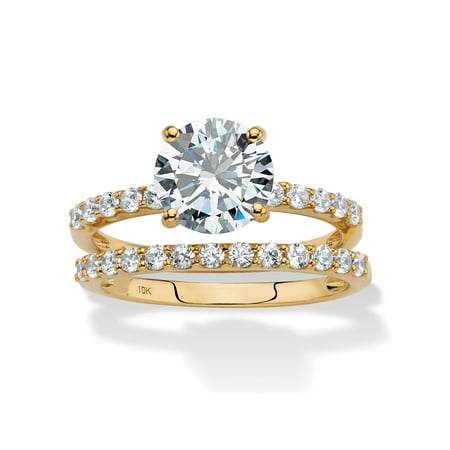 - Round Cubic Zirconia 2-Piece Wedding Ring Set 2.58 TCW in Solid 10k Yellow Gold