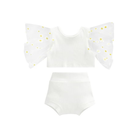 

Amuver 2 Pieces Baby Girls Summer Outfit Patchwork Flare Sleeve U-Neck Crop Tops + Ribbed Pantie Set for Toddlers 3-24 Months