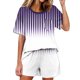 thumbnail image 1 of Conjunto de pijama de mujer de moda de color sólido de manga corta cuello redondo y pantalones con poliéster suave, desgaste de casa transpirable para verano diario, 1 of 9