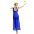 thumbnail image 4 of YONGHS Women's Lyrical Sequined Cut Out Ballet Dance High Split Overlay Mesh Maxi Dress Leotard Blue X-Small, 4 of 7