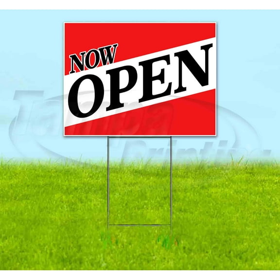 Now Open Slant (18"x24") Corrugated Plastic Yard Sign, Bandit, Lawn, Decorations, New, Advertising, USA