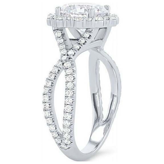 0.85 Ct Round Shape Genuine Diamond New Design Sparkle Solitaire with Accents Ring for Ladies in Solid 14K White Gold Size 7