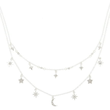 Claire's Silver Celestial Charm Multi Strand Necklace, Silver,Adult.
