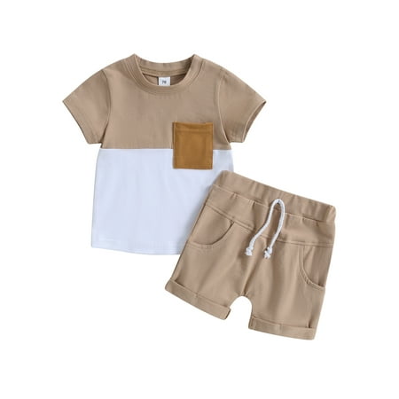 

Ma&Baby Infant Baby Boys Outfit Sets Clothes Short Sleeve Contrast Color Tops and Shorts 2Pcs Sets