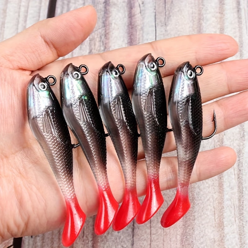 5pcs WYSUMMER Bionic Fishing Lures Jigs Set - Soft PVC,, Mixed Colors with 3D Eyes & T-Tail for Realistic Swimming Action - Ideal for Freshwater & Saltwater Fishing, Fishing Bait